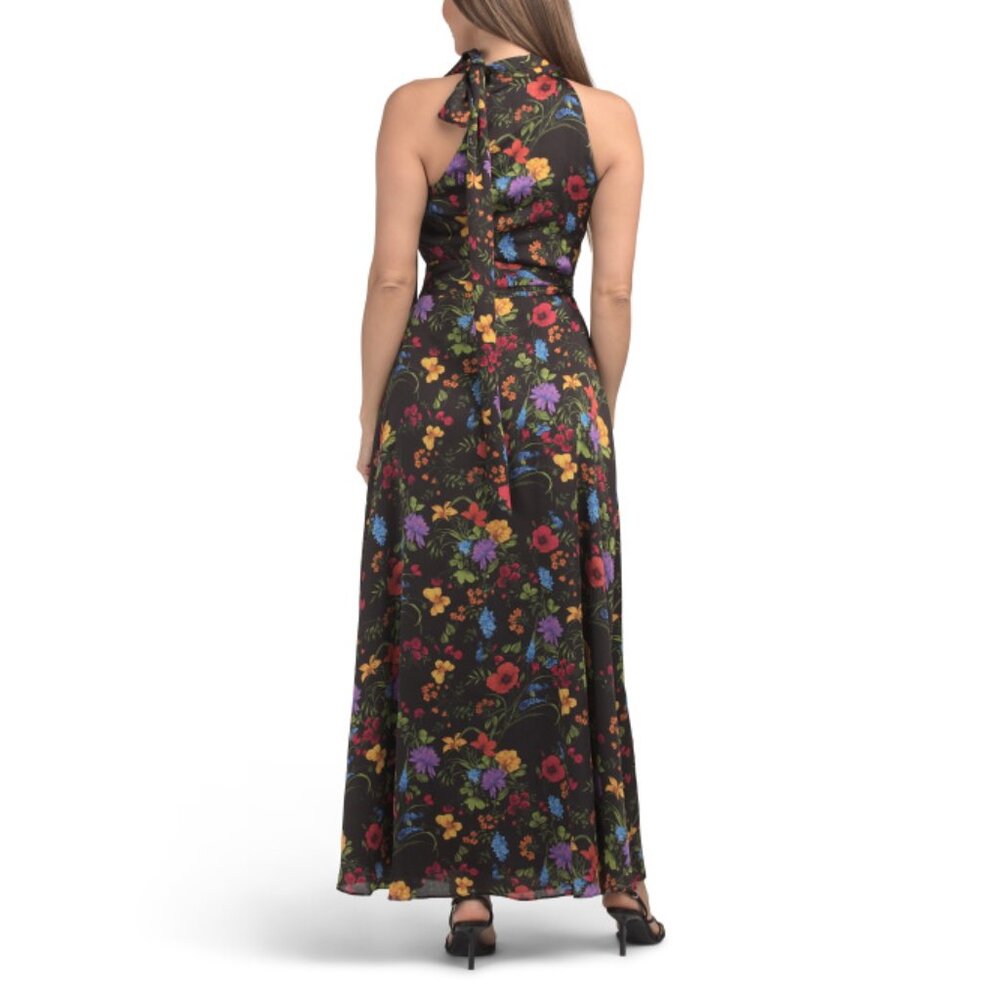 Sachin & Babi | Chiffon Halter Neck Kayla Gown in Noir Wildflower | NWT - Picture 9 of 10